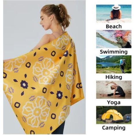 Serviette de Plage - Microfibre - Jaune - Anti Sable - Séchage Rapide - 140x70cm (1/4)