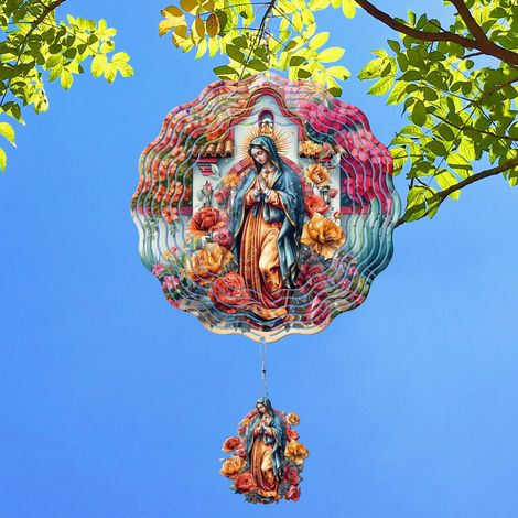 Moulin à vent de jardin extérieur « Vierge Marie » — Décoration 3D en métal de 12 x 12 pouces, en acier inoxydable