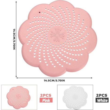 4er-Set universelle Silikon-Abflusssiebe – Haarfänger für Dusche und Badewanne – für Waschbecken, Küche und Dusche – 2 weiße + 2 rosa (1/5)