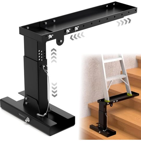 Niveleur d'Escalier, Longueur Réglable 51-75cm Hauteur 27-45cm, Stabilisateur d'Escalier pour Échelles en Acier, Niveleur Pliable de Jambe d'Escalier, Stabilisateur de Jambe Facile à Utiliser