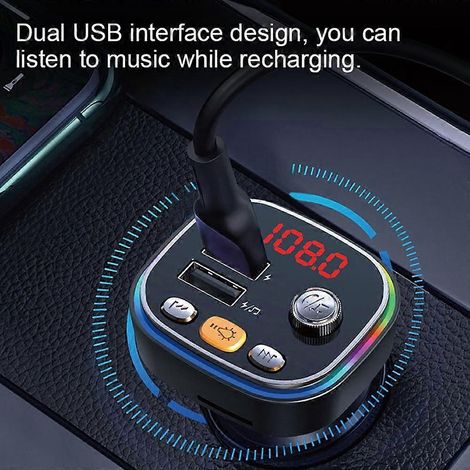 Émetteur FM pour voiture C20 avec deux ports USB, lecteur MP3 Bluetooth et éclairage coloré pour les voyages en voiture (1/5)