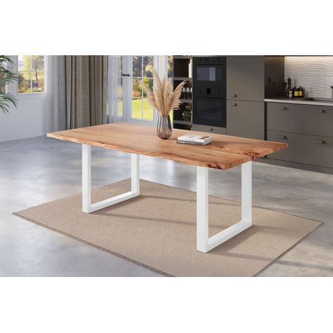 Esstisch Baumkante massiv Akazie natur 200 x 100 weiß NICK (1/5)