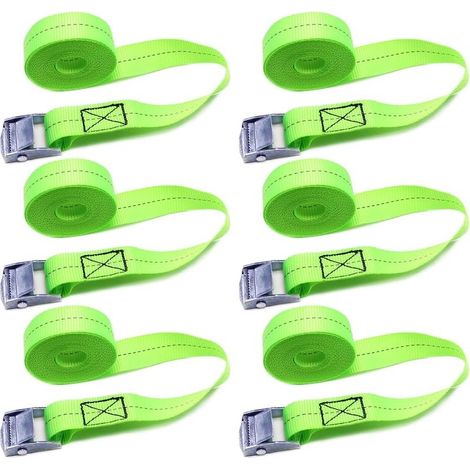Sangle à Cliquet 1mx25mm - Lot de 6 Sangles de Serrage avec Boucle pour Porte-Bagages de Toit, Camionnettes, Voitures, Vélos (Vert) (1/5)