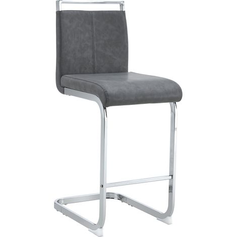 Lot de 2 tabourets de bar gris en PU au style nordique avec pieds en métal argenté, 96,5 cm de hauteur (1/5)