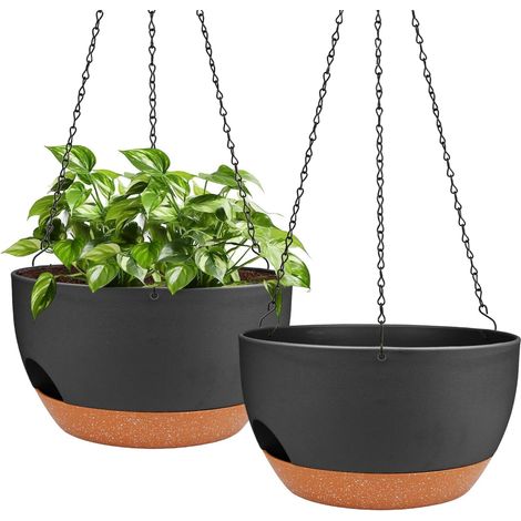 2 Pièces Pots de Fleurs à Suspendre Ø24CM – Pot de Fleurs Suspendu à Arrosage Automatique avec Trous de Drainage et Soucoupe Amovible, Pots de Fleurs Suspendus pour Extérieur et Intérieur (1/5)