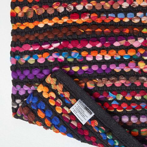 HOMESCAPES Handwoven Multi Coloured Recycled Chindi Folk Rug Extra Large, 160 x 230 cm