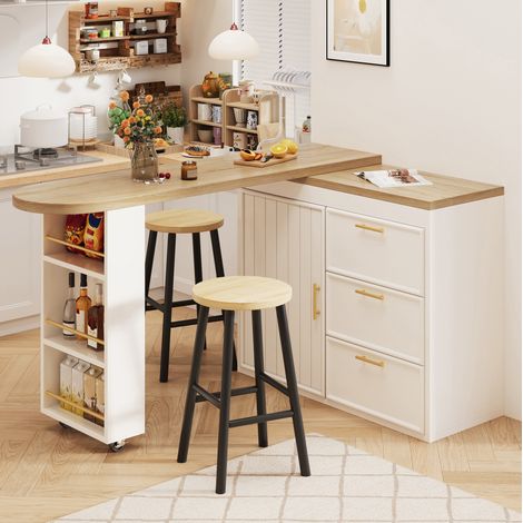 Table de bar pivotante 360° avec rangement, 128-203 x 39 x 90 cm, MDF blanc - REDOM (1/5)