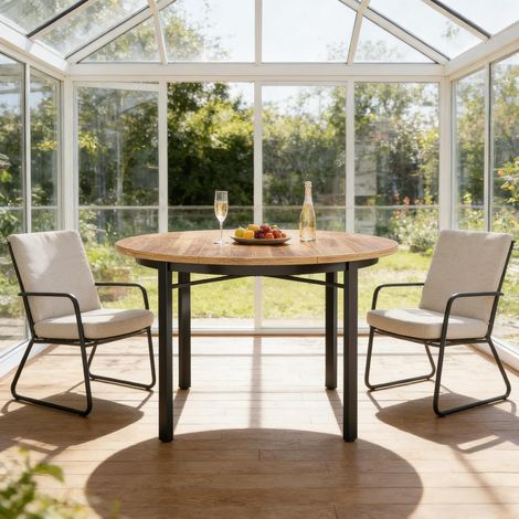 Tavolo da pranzo rotondo MDF e metallo nero e marrone 118,5x76 cm per 4-6 persone (1/5)