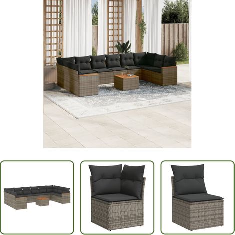 vidaXL Rattanmöbel - 11-tlg. Garten-Sofagarnitur mit Kissen Grau Poly Rattan (1/5)