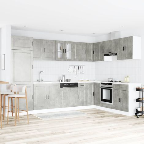 Waschbecken-Unterschrank mit Tür Porto 2 pcs Grau Holzwerkstoff