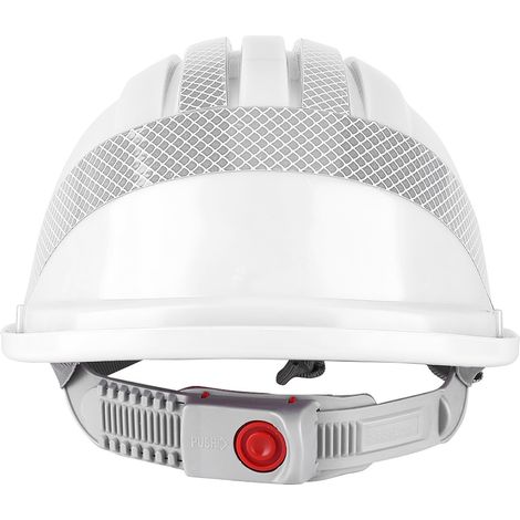 Casque de chantier ventilé en ABS avec bandes réfléchissantes (blanc)
