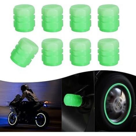 Fluorescent Tire Valve Cap (Green), 8PCS Luminous Universal Dustproof Tire Valve, Luminous Valve Stem Cover Decoration Accessories for Car, Truck, SUV, Motorcycles (1/5)