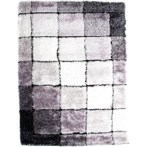 Tapis moderne polyester gris à motifs pour salon - Gris avec nuances de blanc et noir