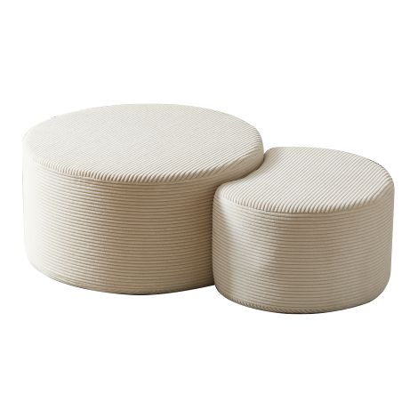 Ensemble de 2 tables basses — Tables basses rondes rembourrées (Lot de deux) — Exclusivité salon — Table basse/d'appoint ronde moderne en mousse et pouf — Aucun assemblage requis