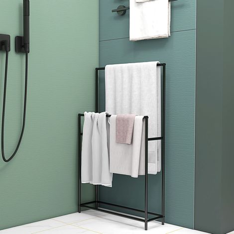 Portasciugamani da terra a 2 barre, metallo, 66 x 20 x 110 cm, nero OKMYHOME (1/5)