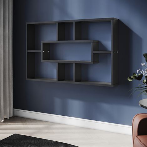 Elegant Bookcases 3 Tier Floating Wall Mounted Black Wood Bookcase and Shelves Home Office with Wheels 760mm (1/5)