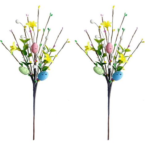 (Œufs de Pâques, perles de riz, algues, petits bouquets, orchidée tigre jaune A08962) 2 pièces par paquet, bouquets d'œufs de Pâques factices, œufs de Pâques en mousse, perles de riz, compositions flo (1/2)