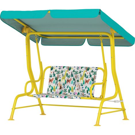 Ensemble balançoire Hollywood 2 places avec auvent réglable et ceinture sécurité pour enfants 3-6 ans jusqu'à 60 kg, 112x75x120cm, vert (1/5)