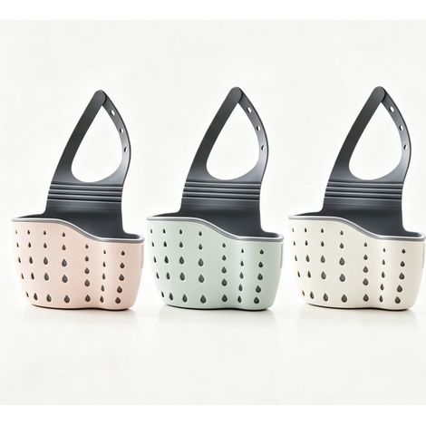 Lot de 3 paniers de drainage d'évier suspendus, porte-éponge au-dessus du robinet, organisateur de cuisine, rose vert beige nordique (1/5)