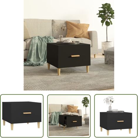 The Living Store Table basse Noir 50x50x40 cm Bois d'ingénierie - Table Basse - Meuble Salon - Table D'appoint - Table Ronde - Design Moderne (1/5)