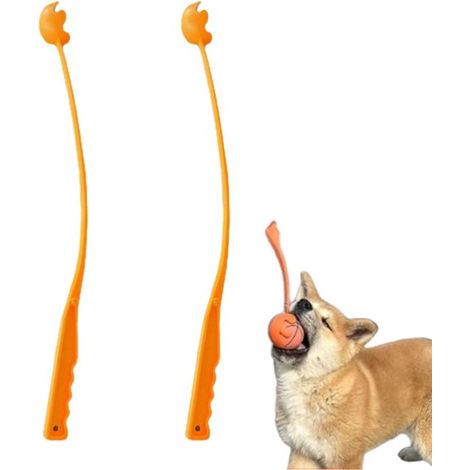 Juguetes para perros - Lanzador de pelotas para perros - Lanzador de plástico resistente - Mayor distancia de lanzamiento (Naranja - 2 piezas - 36 cm) (1/4)