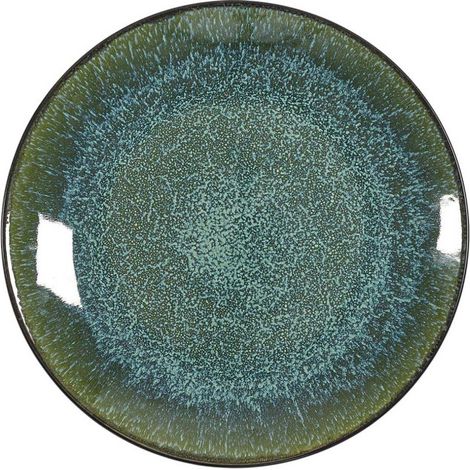 Paris Prix – Lot de 6 assiettes à dessert rondes 19,5cm en grès vert et noir – Compatibles lave-vaisselle, micro-ondes et congélateur – Imprimé peinture