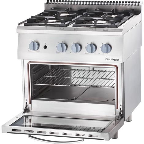 Fourneau à Gaz 4 Brûleurs (3.5 + 2x5 + 7) avec Four Électrique - G20 ou G30 - Stalgast (1/2)