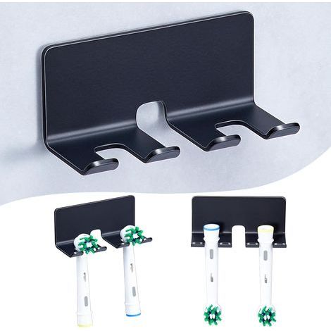 1 - Porte-Brosse à Dents - Support Mural - Fixation Adhésive Sans Perçage - Pour Têtes Électriques - Séchage Rapide - Salle de Bain - Noir - 8x5cm (1/5)