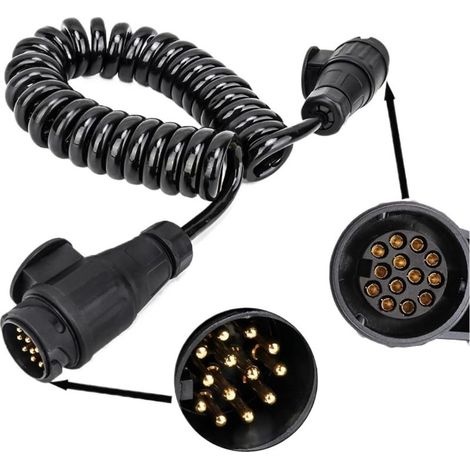 Câble spirale 13 broches - Câble de remorque 12 V - Rallonge 3 m - Fiche de remorque 13 broches vers 13 broches - Adaptateur pour attelage de remorque de voiture, camion, caravane, tracteur (1/4)