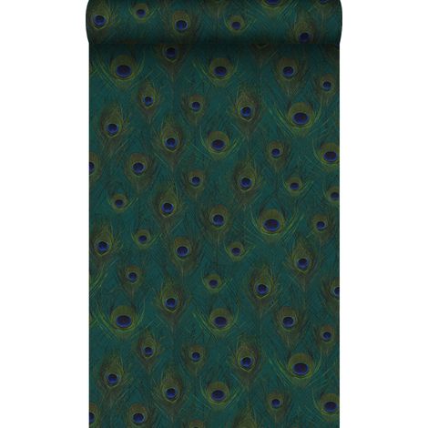 papier peint plumes de paon bleu canard - Origin Wallcoverings (1/5)