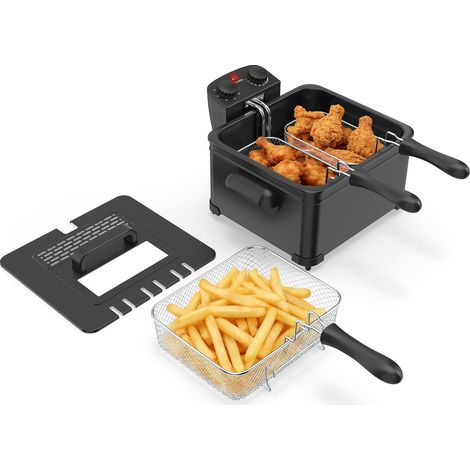 Friggitrice elettrica da 5 litri, 1700 W, con 3 cestelli, colore nero.