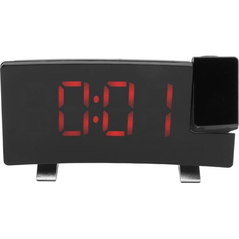 Réveil radio à projection, affichage LED, horloge électronique à écran incurvé, réveil numérique, boîtier noir, lettres rouges (1/5)