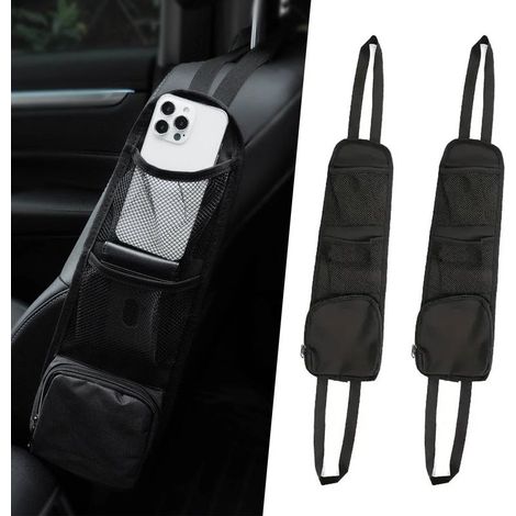 Seitenorganizer für Autositze, faltbarer Autositz-Organizer, multifunktionale Seitentaschen, geeignet für alle Fahrzeuge zur bequemen Aufbewahrung von Gegenständen (Schwarz, 2er-Pack) (1/5)