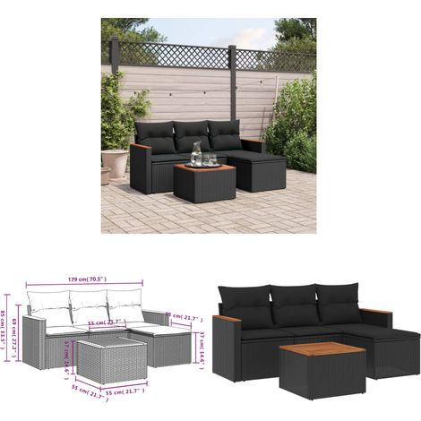 5-tlg. Garten-Sofagarnitur mit Kissen Schwarz Poly Rattan - Gartenmöbel - Sofasgarnitur - PE-Rattan - Outdoor Möbel - Esstisch - Home & Living