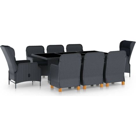 Mobilier à dîner 9 pcs avec coussins Résine tressée Gris foncé 7 (1/5)