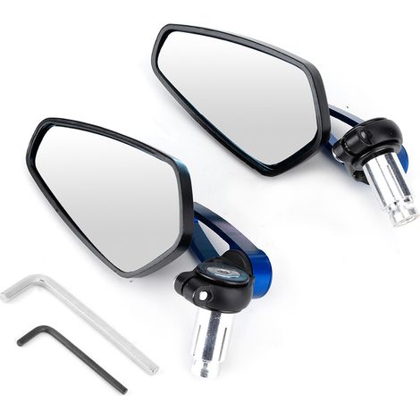 2 pièces moto CNC poignée aluminium avion vue arrière rétroviseur latéral réflecteur accessoire bleu (1/5)