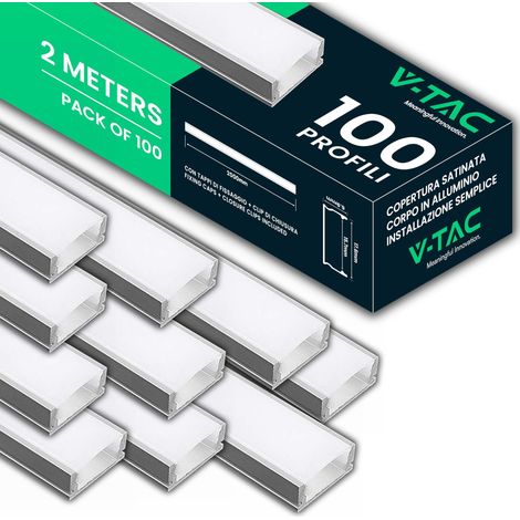 V-TAC 100 Profili per Strisce Led da 2 METRI in Alluminio Rettangolari - (200 Metri Totali) - Profili per Strisce LED Copertura Opaca - Ingombro max Striscia Led 15,7 mm - Dimensioni 17,6 mm x 6.9 mm (1/5)
