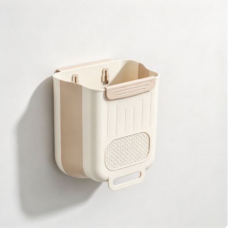 YBBH-1 pièce Poubelle de cuisine pliable à suspendre, bac à déchets sans perçage pour porte d'armoire, petite taille, blanc (1/5)