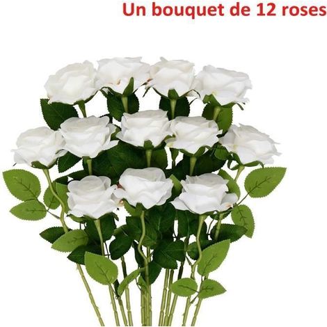 Blanc Roses Artificielles, Fleurs Artificielles Deco pour Jardin, Fête de Mariage, Intérieur, Extérieur de Fleurs décoratives (1/4)