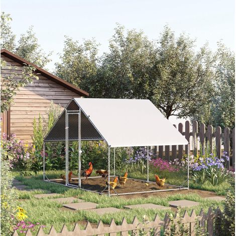 Parque exterior para gallinas 300 x 200 x 200 cm con techo y puerta con cerradura DESVIAE (1/5)
