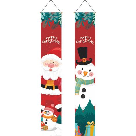 Bannière De Porte De Noël - Décoration Extérieure Et Intérieure Pour Porche Jardin Mur Fenêtre - Lot De 2 (1/5)