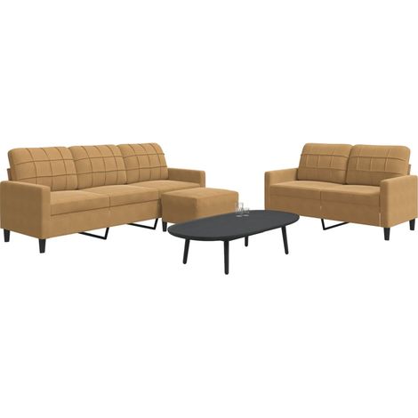 vidaXL Ensemble de canapés 3 pcs avec coussins Marron Velours (1/5)