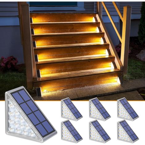 Solar-Außenleuchten, 6er-Set Treppenleuchten, IP67 wasserdicht, automatische Ein-/Ausschaltfunktion, warmweißes LED-Solarlicht für Garten, Wege, Treppen, Terrassen und Boden