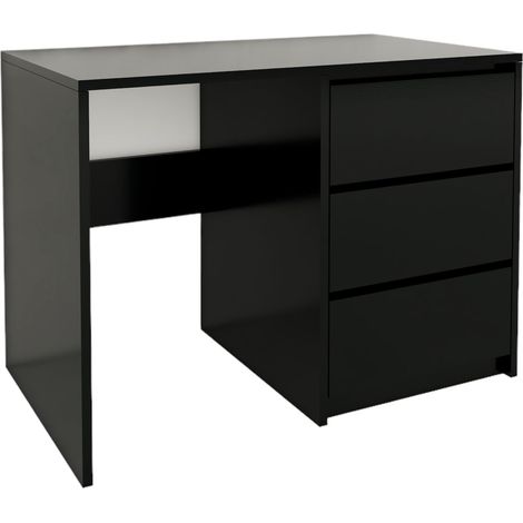 Bureau moderne noir à 3 tiroirs façades sans poignées 96,2 x 75 x 50 cm (1/5)