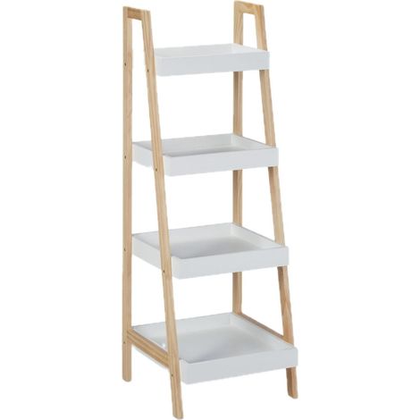 Etagère de rangement moderne inclinée salle de bain 98,5 x 34,5 x 36 cm ambiance scandinave en MDF blanc (1/5)