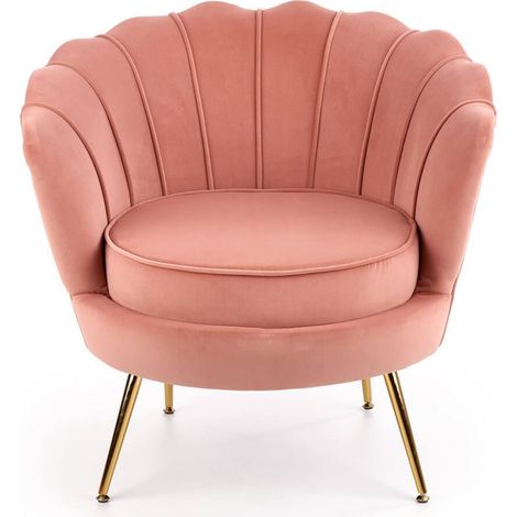 Fauteuil Coquillage en velours rose avec pieds en métal CAPRICA (1/4)