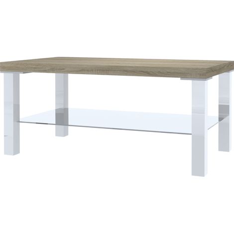 BELINI Couchtisch Wohnzimmertisch Kaffeetisch Sofatisch mit Ablagefach für Wohnzimmer Büro 90 x 45 cm (Weiß/Sonoma Eiche) (1/5)