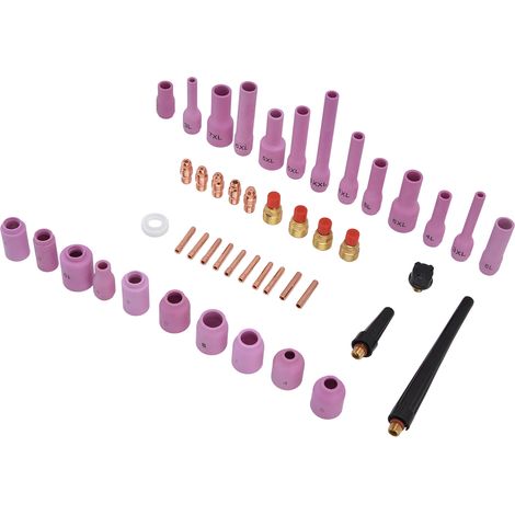 Kit de 46 pièces pour torches de soudage TIG WP9/20/25 : lentilles à gaz, corps de pince de tailles assorties et accessoires. (1/5)