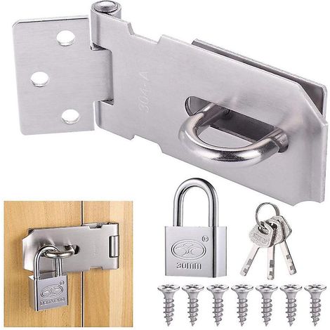 loquet De Cadenas Agrafe Avec Cadenas Et Vis, Loquet Porte En Acier Inoxydable Avec Cl, Cadenas Agrafe Lourds, Verrou Porte Etanche, Fermeture Por (1/5)