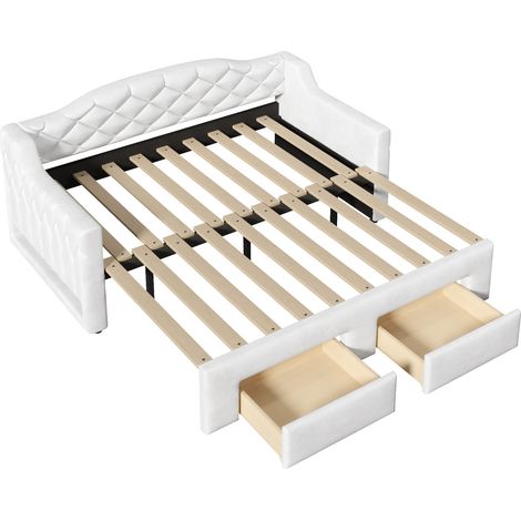 Letto da giorno imbottito bianco 90x200-180x200 cm con 2 cassetti e LED (1/5)